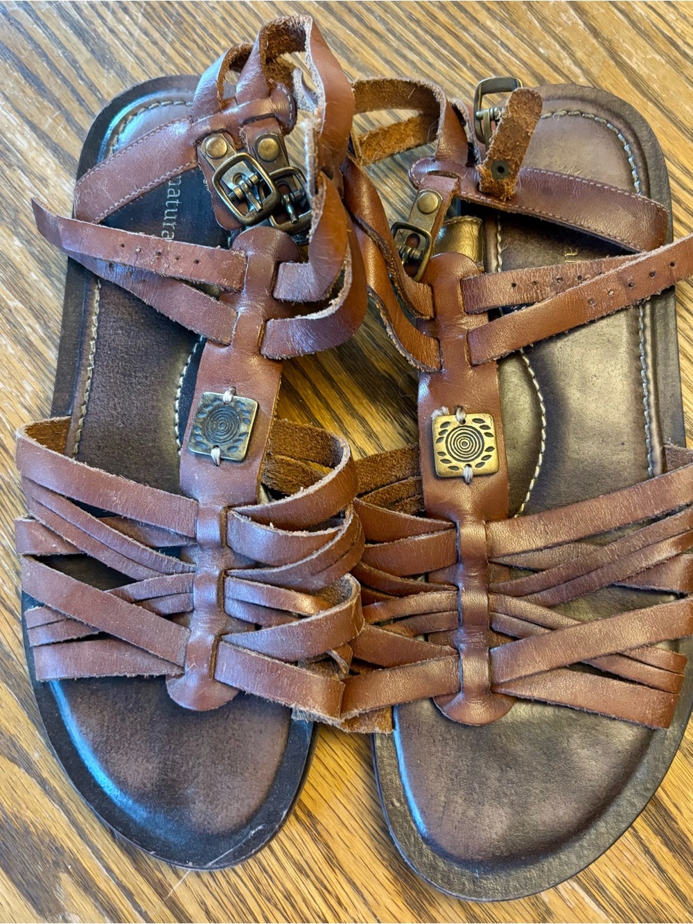 Naturalizer Brown Leather Strappy Sandals with Decorative Accents